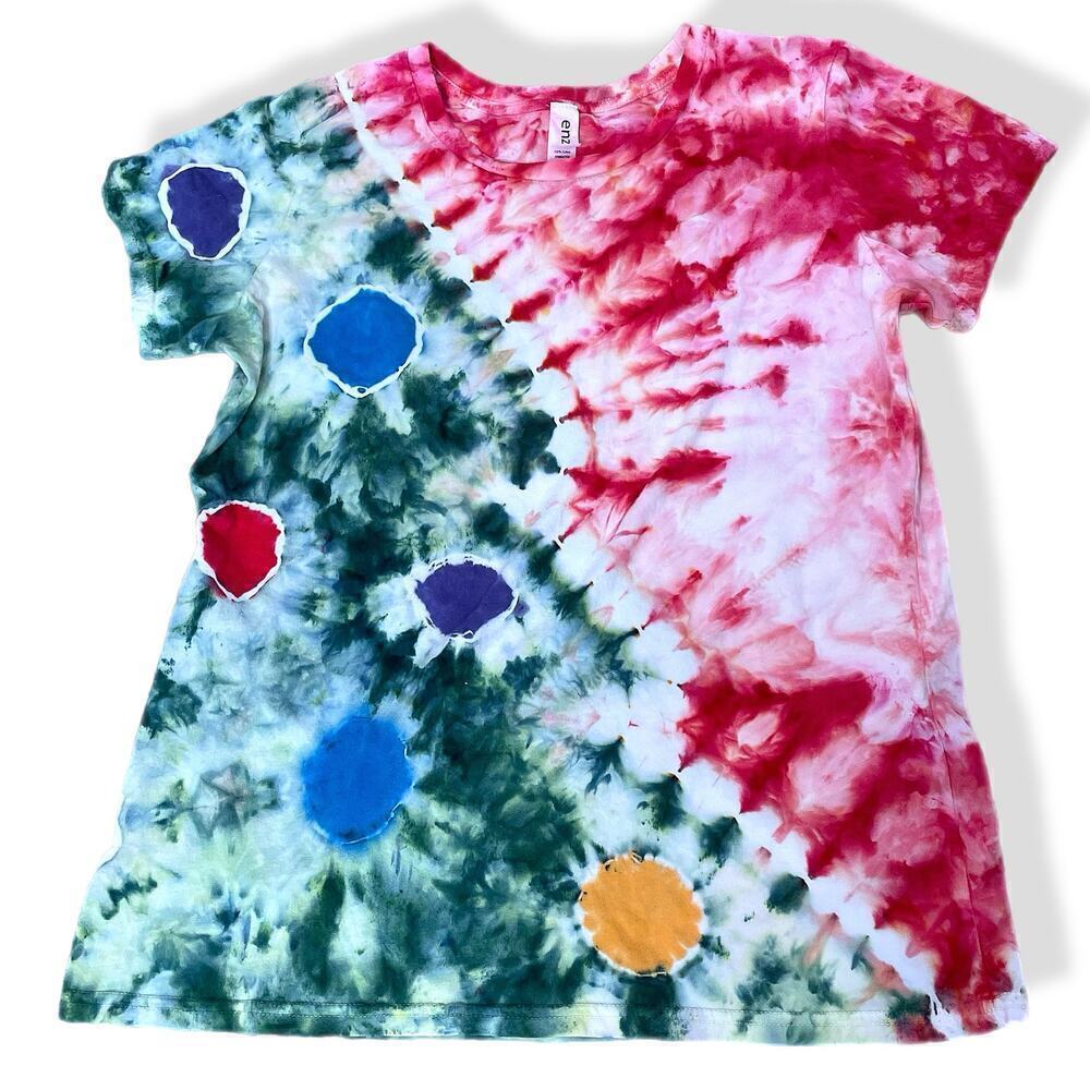 handmade tie dyed ladies tshirt XL christmas tree lights